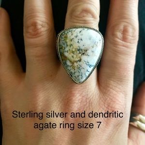 Sterling silver and dendritic agate ring size 7